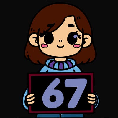 a girl holding a sign that says 67