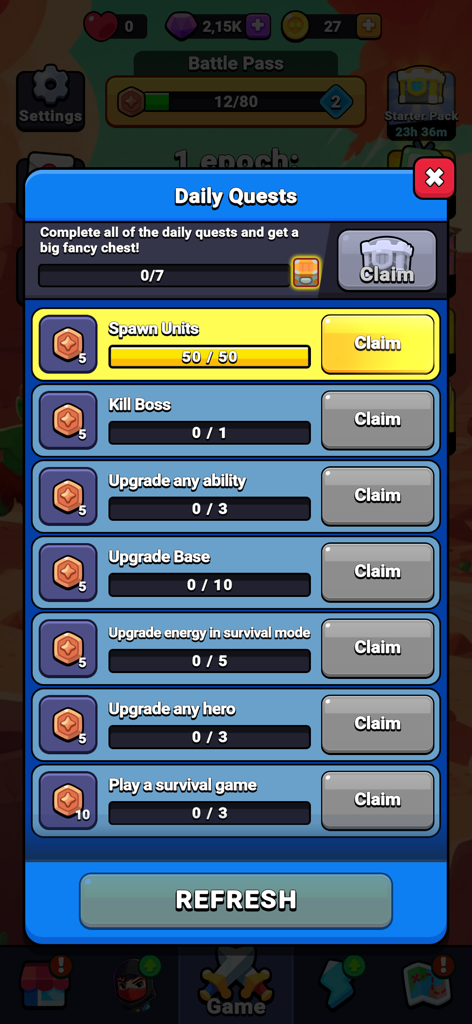 Age of Heroes | Warriors Clash - Age of Heroes daily quests interface showing a list of missions and rewards