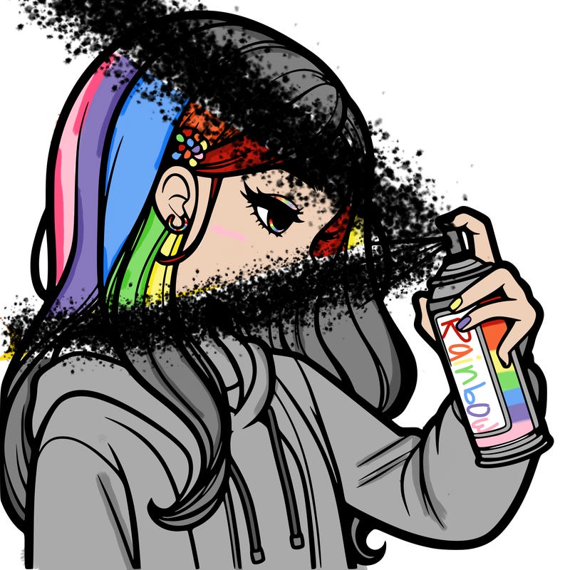 a realistic girl spray painting