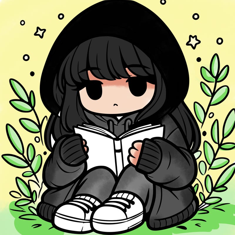 girl in oversized hoodie reading a book