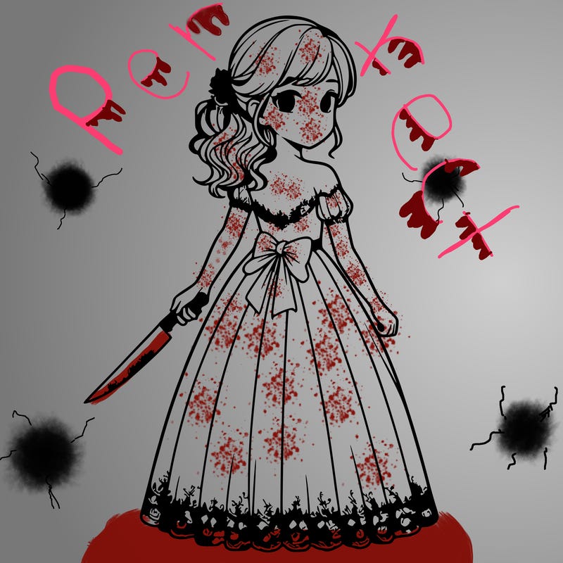 realistic girl holding a knife behind her back in a buetiful dress