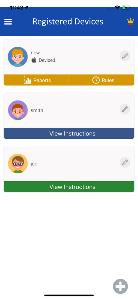 SecureTeen Parental Control - SecureTeen dashboard showing a list of registered child devices and monitoring options.