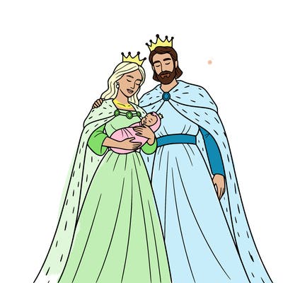a queen and king with baby in the queen hand