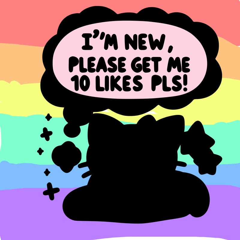 kitty taking a nap dream talking and saying "i'm new, please get me at least 10 likes pls!!"