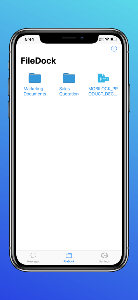 Scalefusion MDM Client FileDock interface showing managed corporate document folders and files