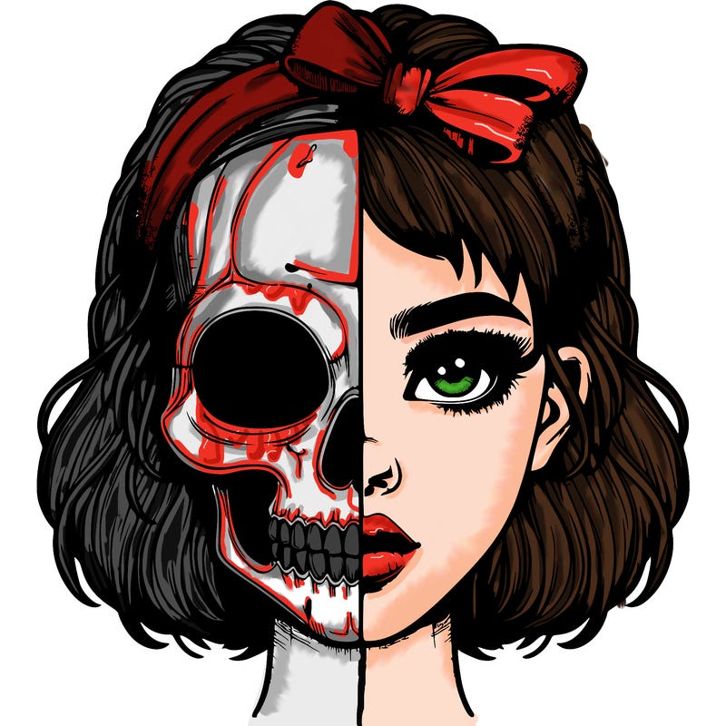 realistic girl with half skull mask