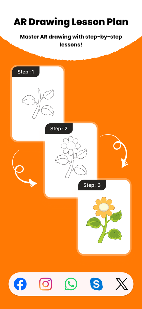 AR Drawing Paint Art - Lección de dibujo paso a paso que muestra el proceso de bocetar y colorear una flor