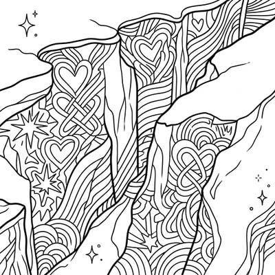 Discover a unique coloring experience with our Pride Crevasses page, blending rugged icy landscapes with symbols of love and diversity. This intricate design invites you to fill deep, stylized cracks with vibrant colors, celebrating the spirit of Pride Month.
