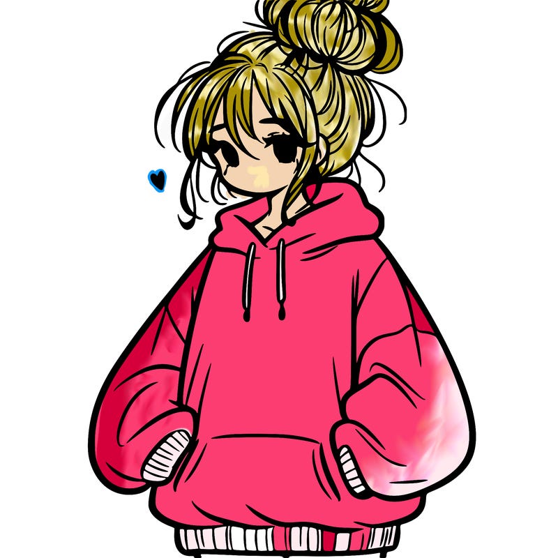 girl in baggy sweatshirt with messy bun