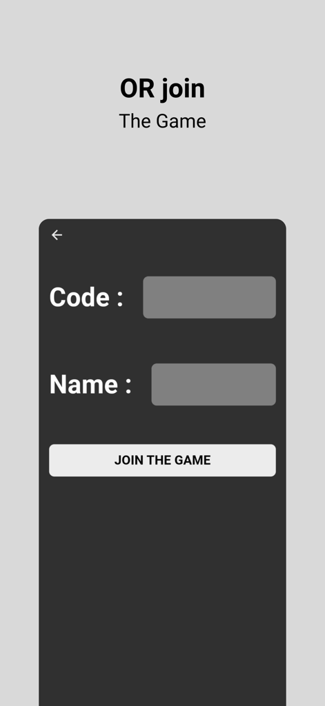 Buzzer connect - Pantalla de unión de juego de Buzzer Connect con campos para código y nombre