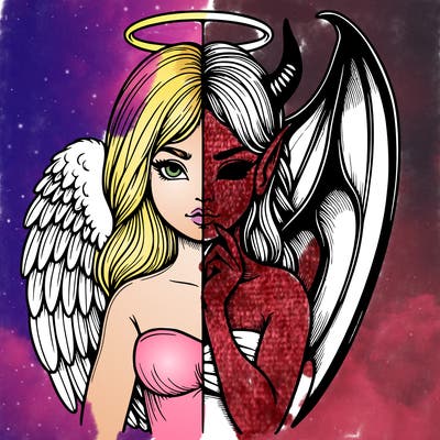 realistic angel half demon