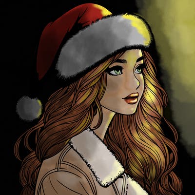 realistic girl in santa hat