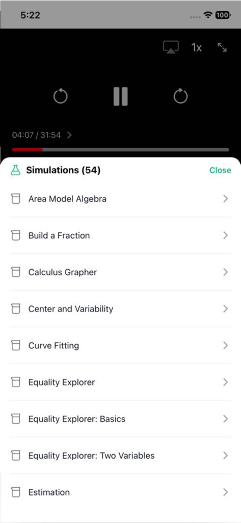 Qalam Platform - A list of interactive math and science simulations available in the Qalam Platform mobile application.