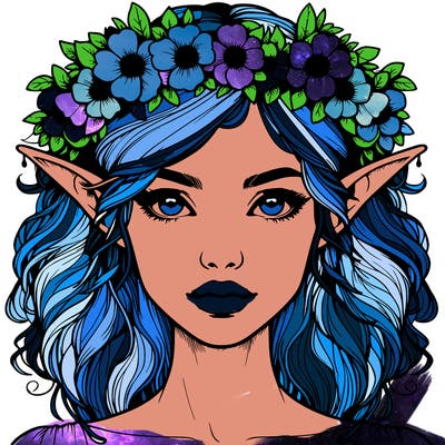 realistic female elf with flower crown