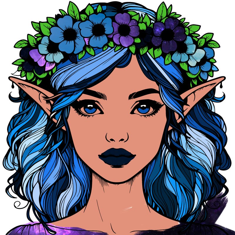 realistic female elf with flower crown