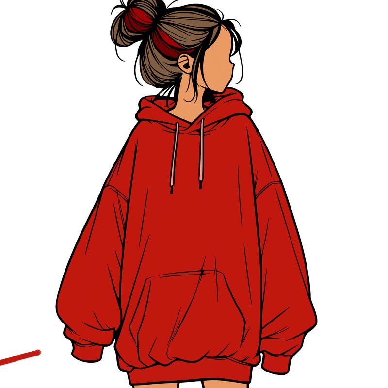 realistic girl with a oversized sweatshirt on and a bun