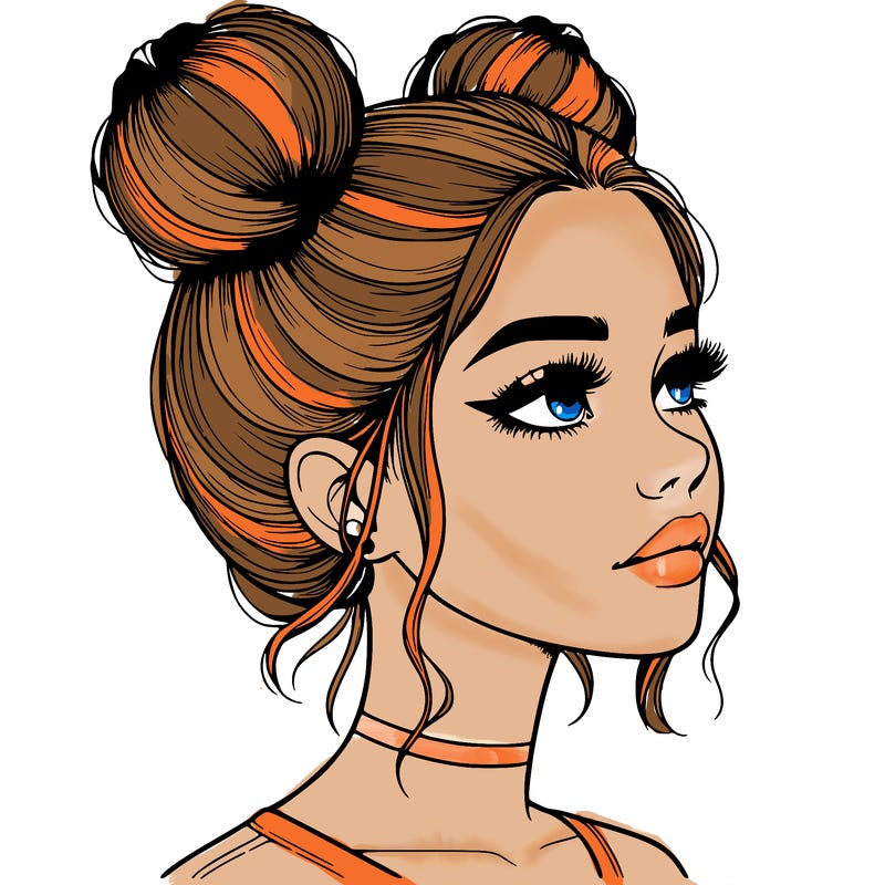realistic girl with buns on the top of her head
