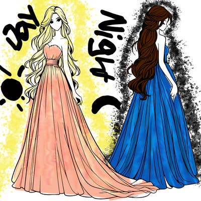 realistic woman with long flowing dress