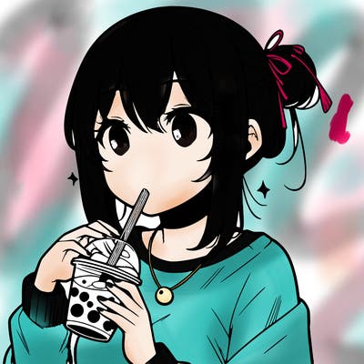 manga character drinking boba