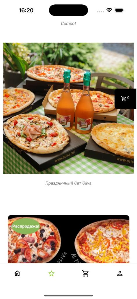 Livrare Balti - Livrare Balti app interface showing a holiday pizza and wine set from Oliva restaurant