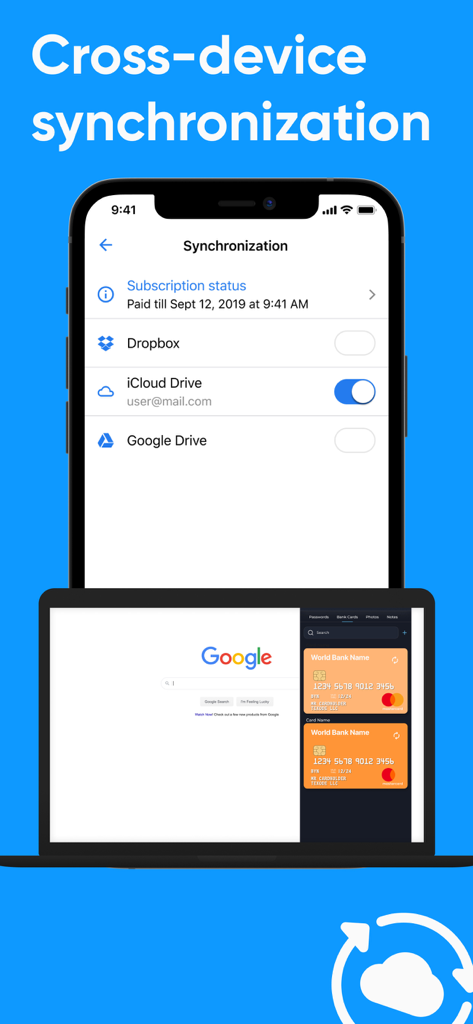 Secure Card Manager & Wallet - Sincronización entre dispositivos de datos de tarjetas bancarias seguras a través de teléfono y portátil utilizando almacenamiento en la nube