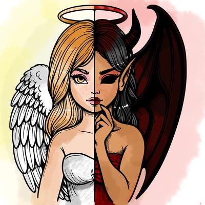 realistic angel half demon