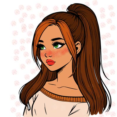 realistic girl with a high ponytail