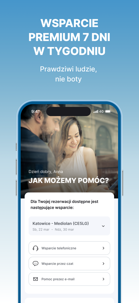 Smartphone screen of FRU app displaying 24/7 human customer support options including phone, chat and email