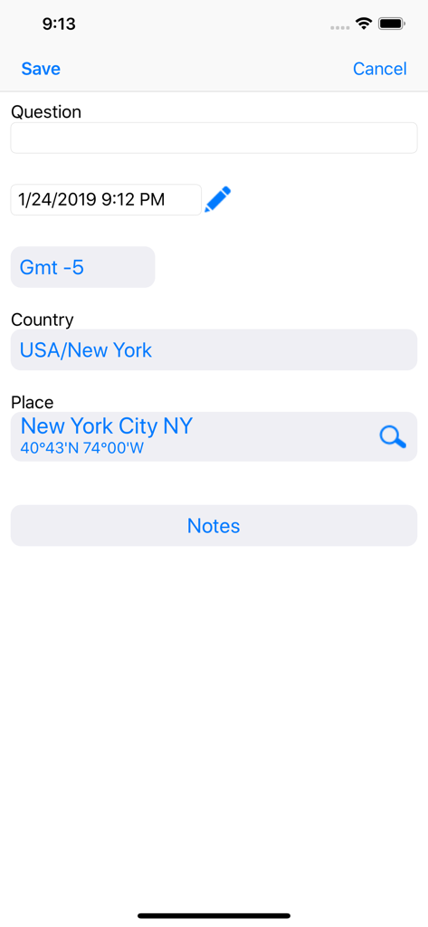 Interfaccia per l'inserimento di data e luogo della domanda per una carta oraria.