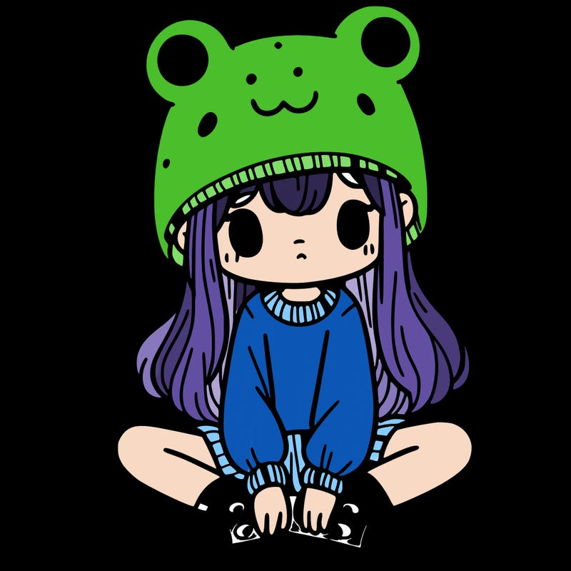 a girl wearing a frog hat and some frog socks