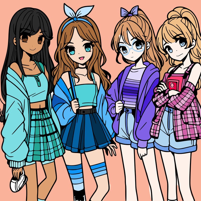 teen manga girls group of 4