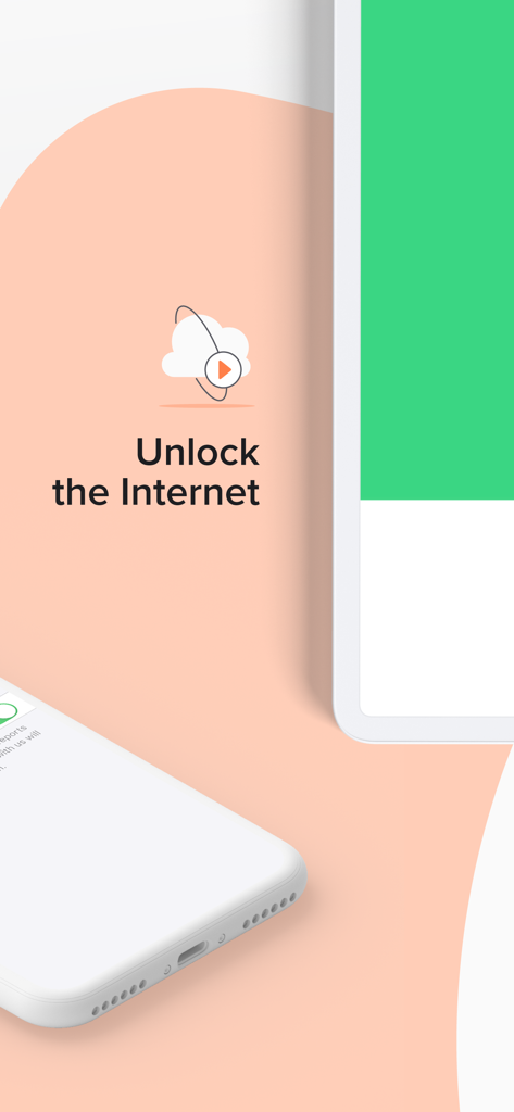 FastVPN mobile app interface showing the slogan Unlock the Internet and a cloud icon
