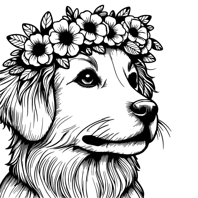 realistic dog with a flower crown