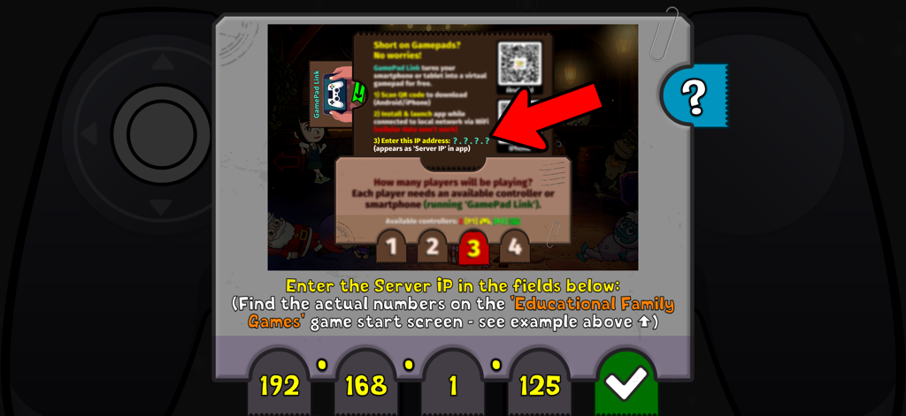GamePad Link - Setup screen for GamePad Link showing instructions to enter the server IP address for connection