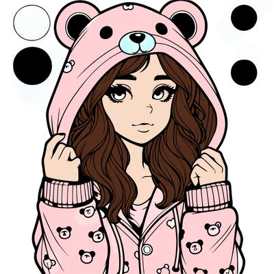 realistic girl in a animal pjs hoodie