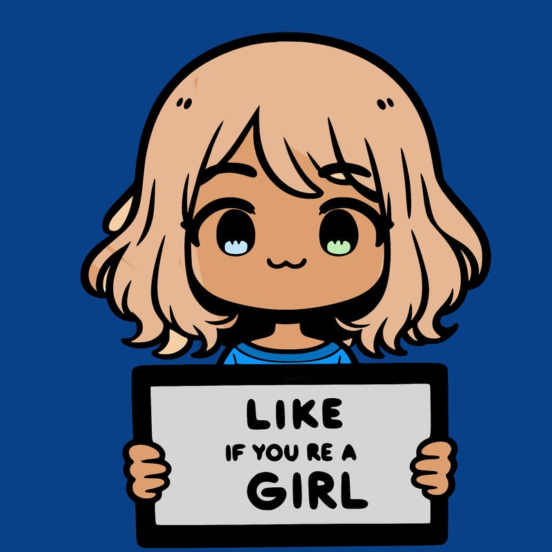 a cute girl holding a sign that says like if you’re a girl
