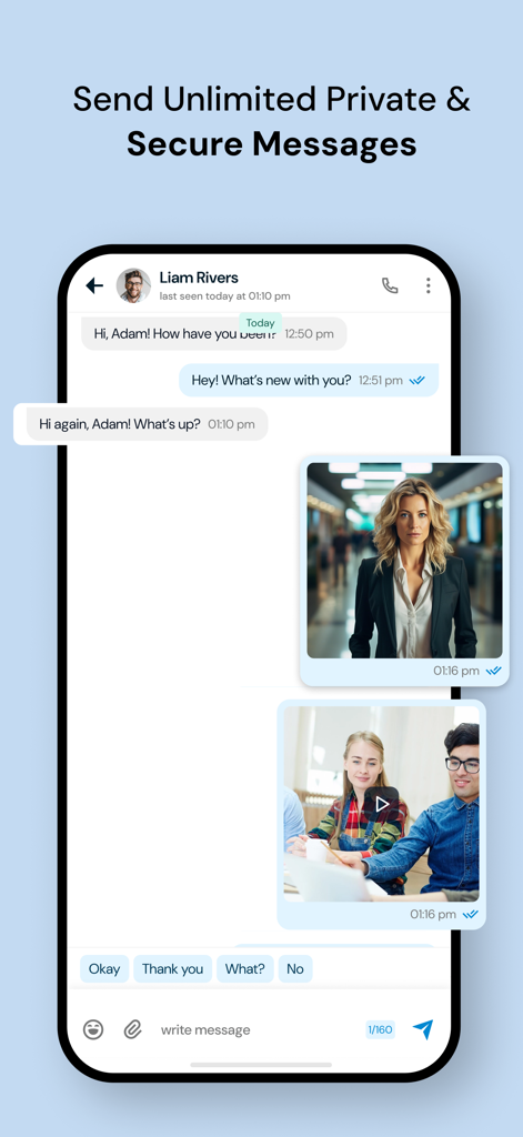Secure messaging interface in Private Message Box showing a private conversation with media sharing