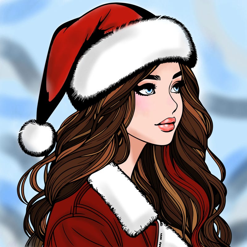 realistic girl in santa hat