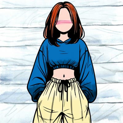 realistic girl faceless with baggy pants and a crop top
