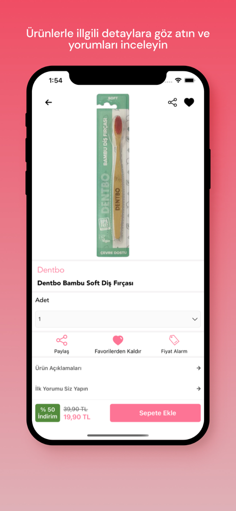 DermoEczanem - Produktdetailseite für eine Bambuszahnbürste in der DermoEczanem Mobile Shopping App