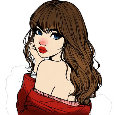 realistic girl with bangs looking over her shoulder