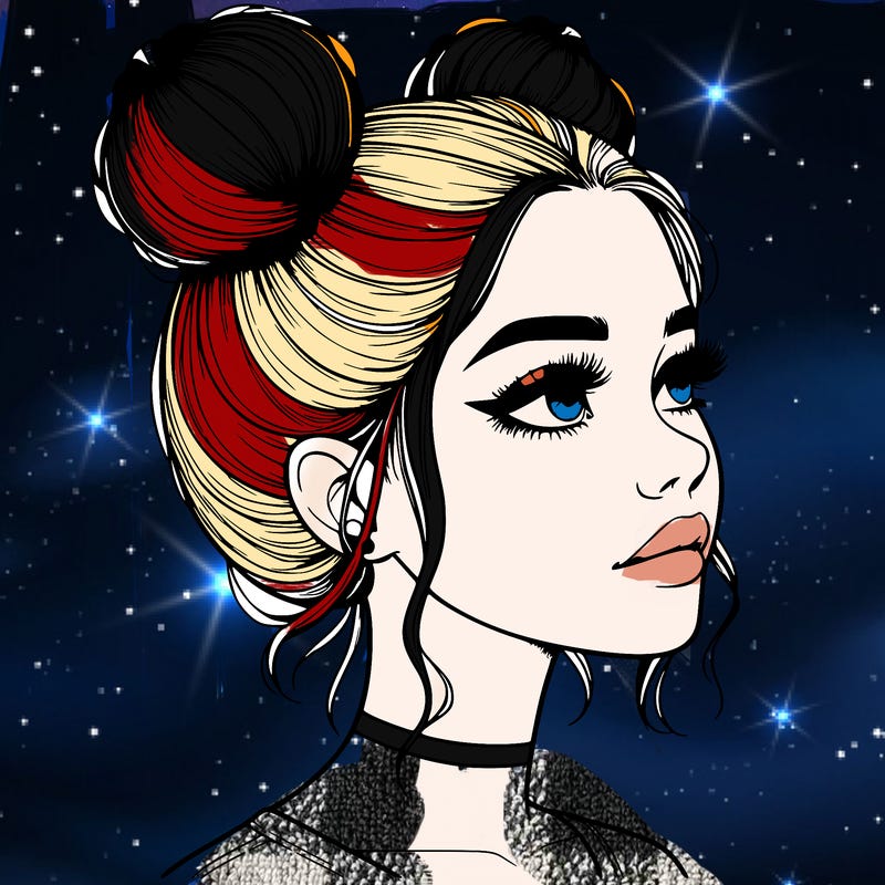 realistic girl with buns on the top of her head