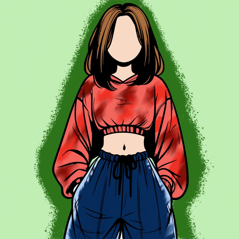 realistic girl faceless with baggy pants and a crop top