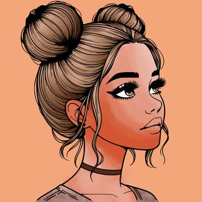 realistic girl with buns on the top of her head