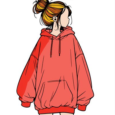 realistic girl with a oversized sweatshirt on and a bun