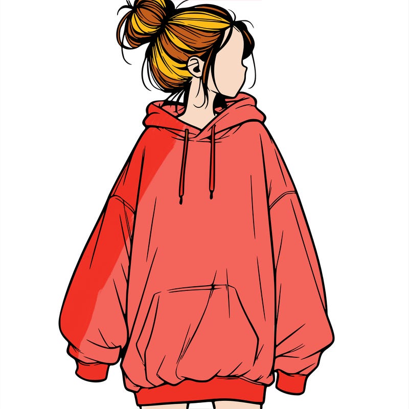 realistic girl with a oversized sweatshirt on and a bun
