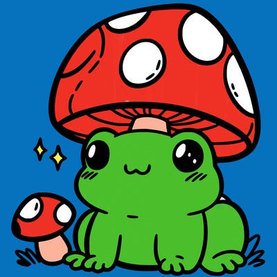 a cute frog with a mushroom hat