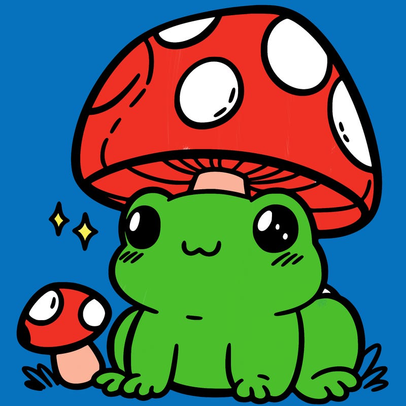 a cute frog with a mushroom hat