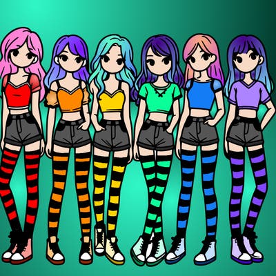 a group of girls wearing crop tops and shorts