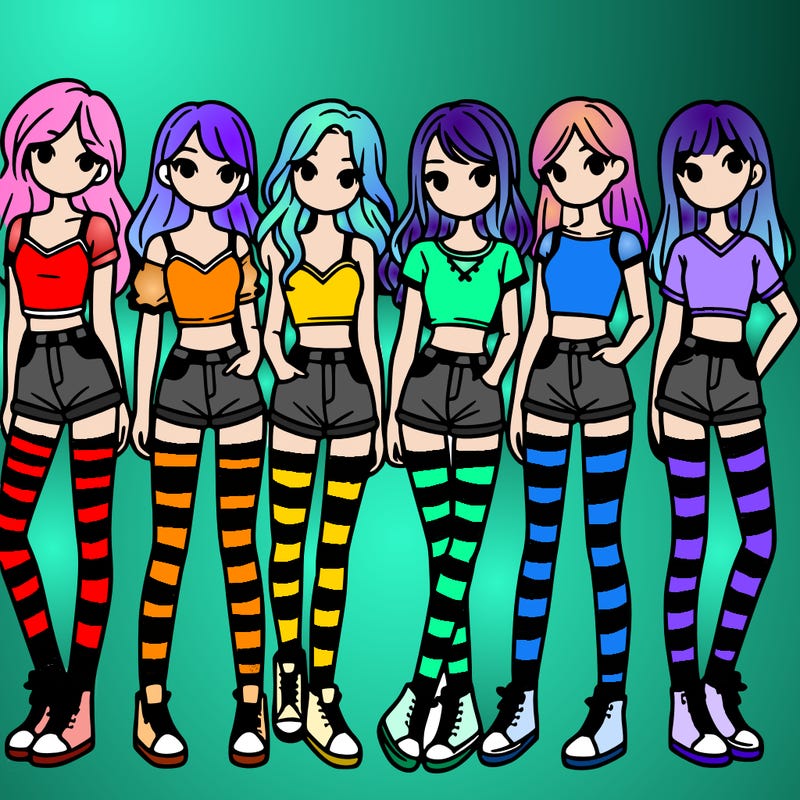 a group of girls wearing crop tops and shorts